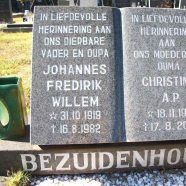 BEZUIDENHOUT Johannes Frederik Willem 1919-1982 &amp; Christina A.P. 1919-2009