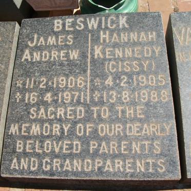 BESWICK James Andrew 1906-1971 &amp; Hannah Kennedy 1905-1988