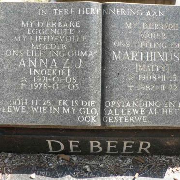 BEER Marthinus J., de 1908-1982 &amp; Anna Z.J. 1921-1978