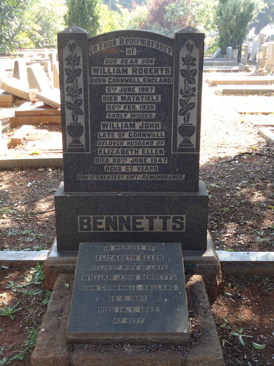 BENNETTS William Roberts 1907-1939 :: BENNETTS William John -1947 &amp; Elizabeth Ellen -1952