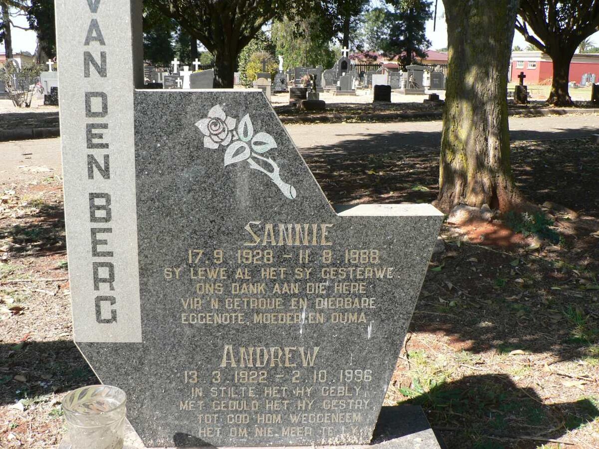 BERG Andrew, van den 1922-1996 &amp; Sannie 1928-1988
