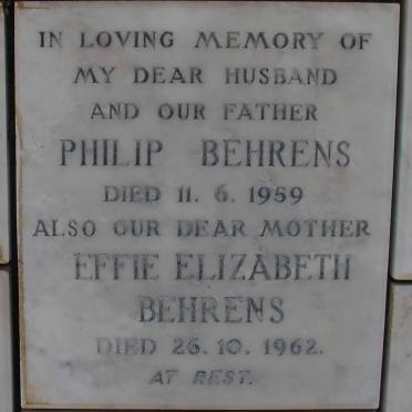 BEHRENS Philip -1959 &amp; Effie Elizabeth -1962