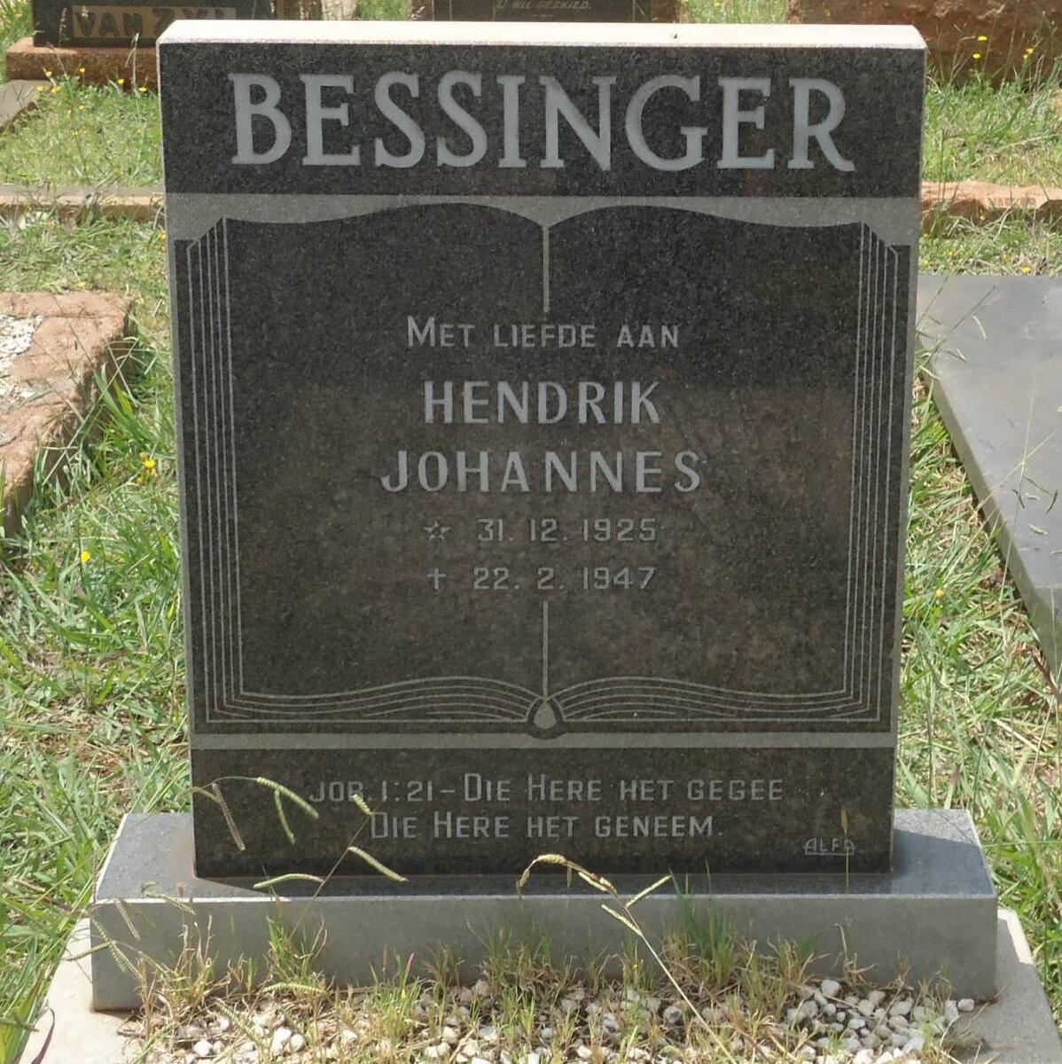 BESSINGER Hendrik Johannes 1925-1947