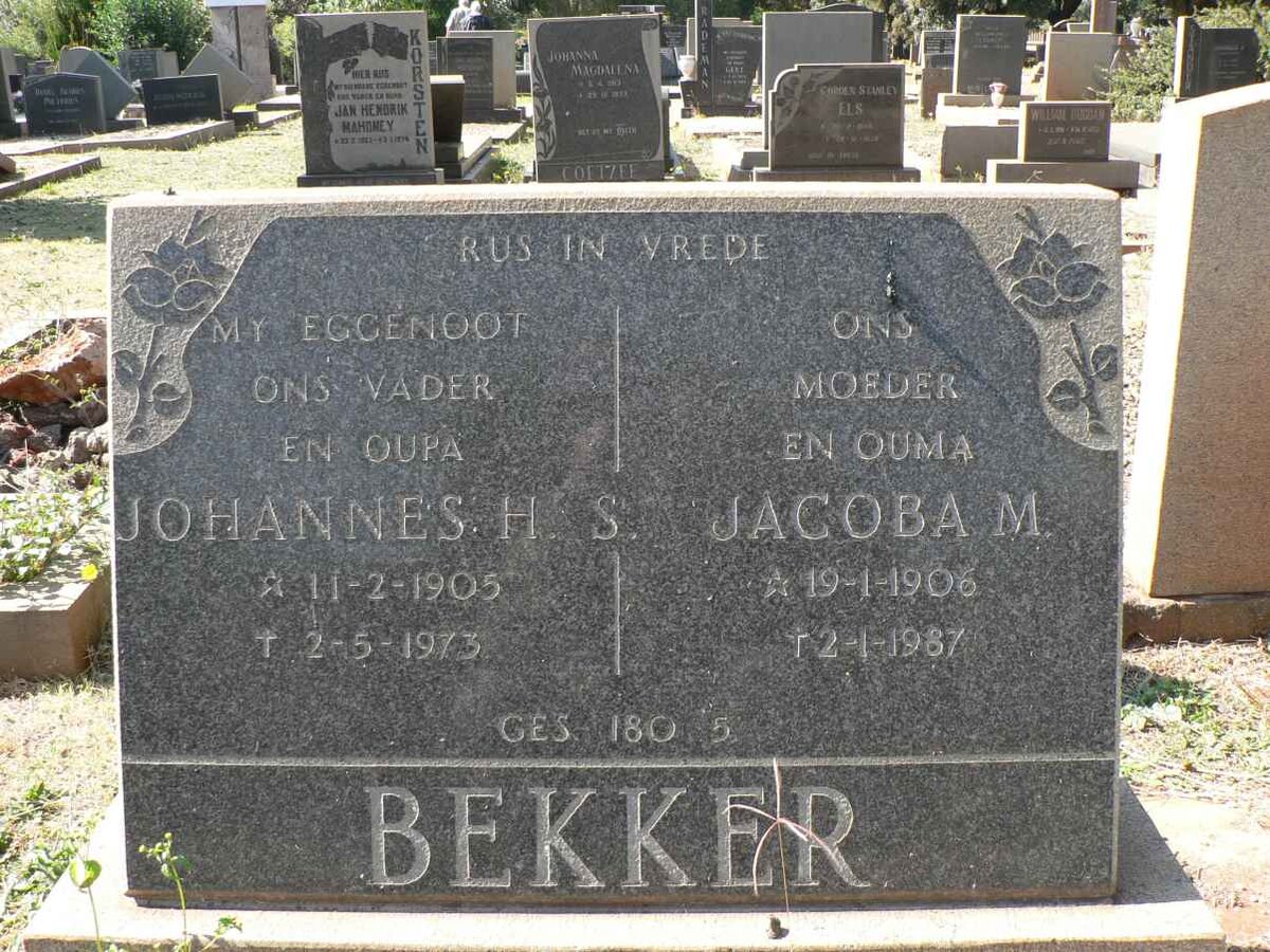 BEKKER Johannes H. S. 1905-1973 &amp; Jacoba M. 1906-1987