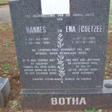 BOTHA Hannes 1915-1994 &amp; Ena COETZEE 1919-1993