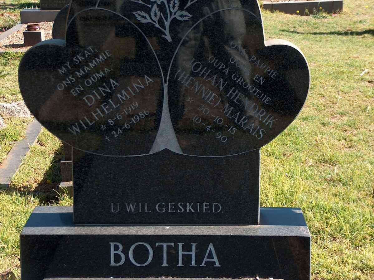 BOTHA Johan Hendrik Marais 1915-1990 &amp; Dina Wilhelmina 1919-1986