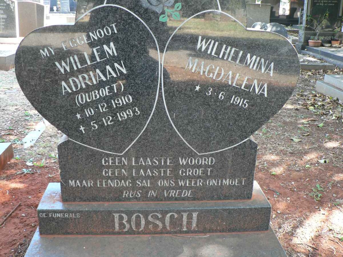 BOSCH Willem Willem Adriaan 1910-1993 &amp; Wilhelmina Magdalena 1915-