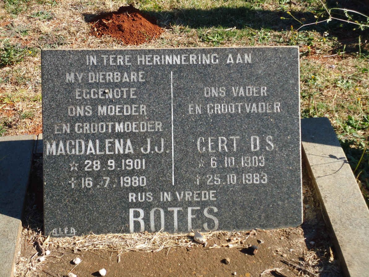BOTES Gert D.S. 1903-1983 &amp; Magdalena J.J. 1901-1980