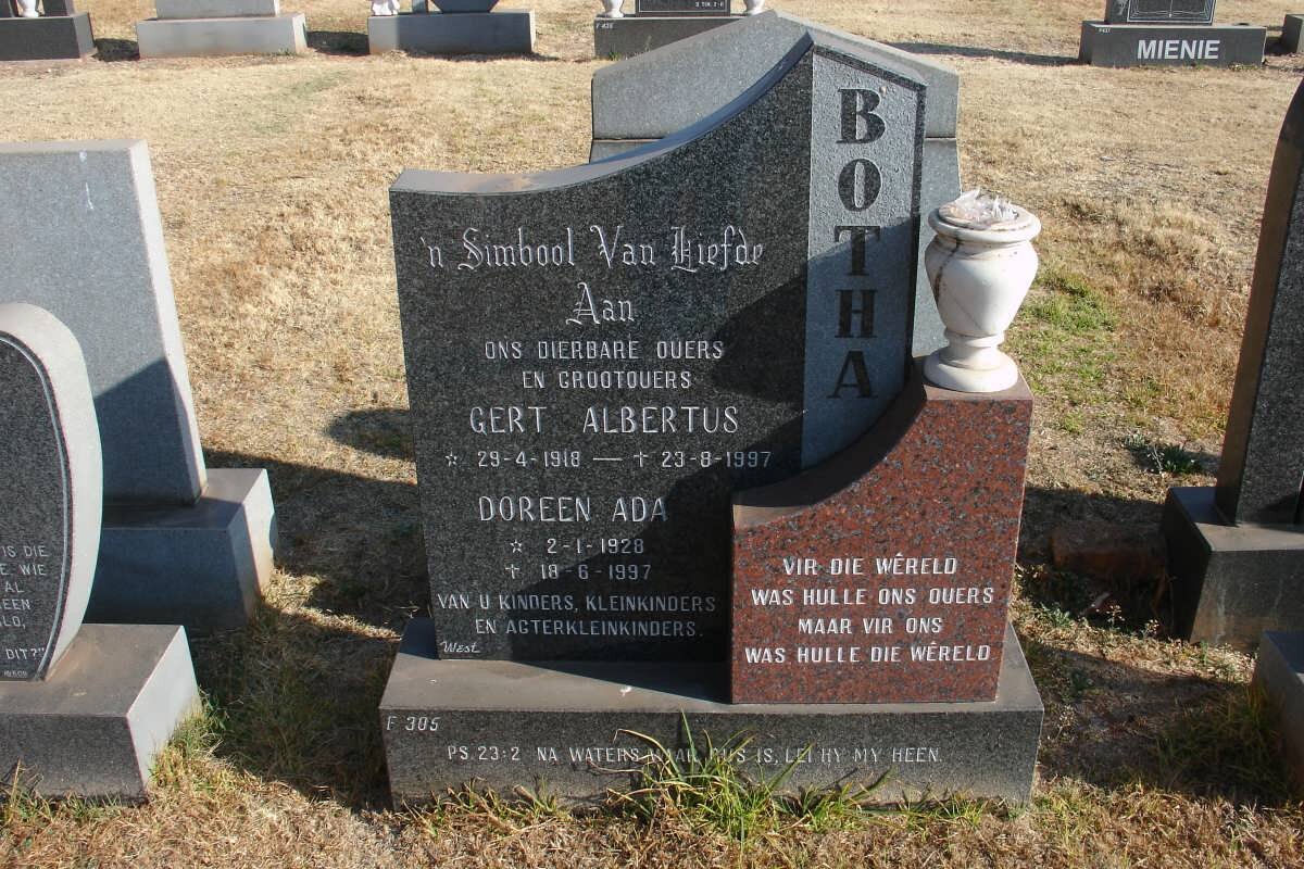 BOTHA Gert Albertus 1918-1997 &amp; Doreen Ada 1928-1997