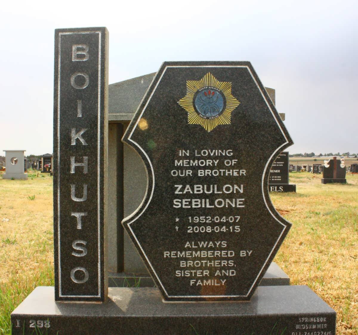 BOIKHUTSO Zabulon Sebilone 1952-2008