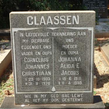 CLAASSEN Cornelius Johannes Christiaan 1903-1976 &amp; Johanna Alida E. JACOBS 1911-1995