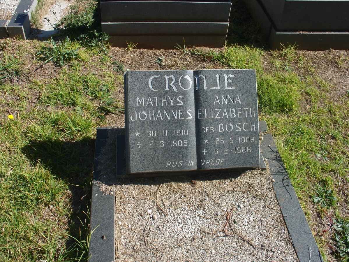 CRONJE Mathys Johannes 1910-1985 &amp; Anna Elizabeth BOSCH 1909-1986