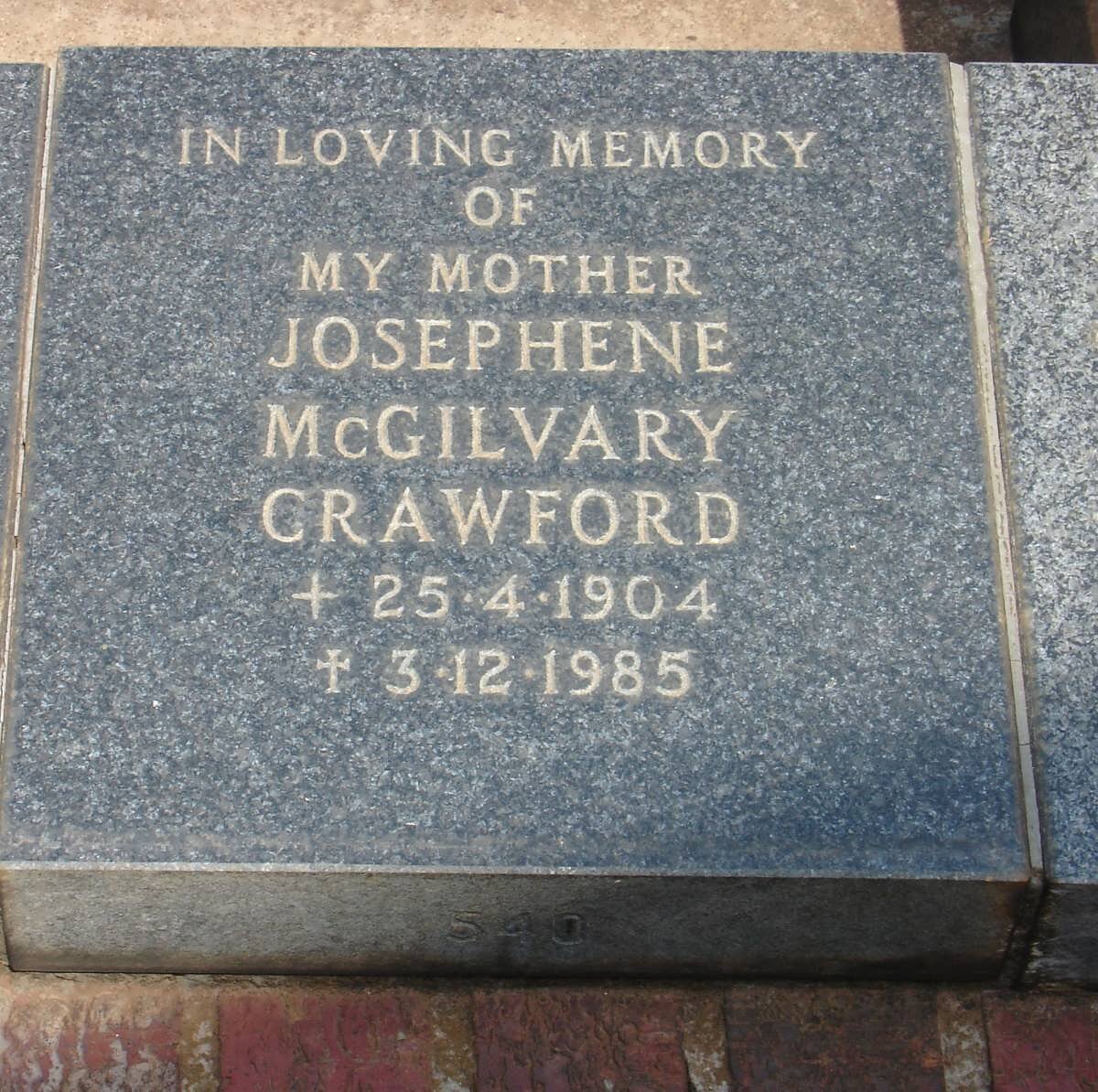 CRAWFORD Josephene McGilvary 1904-1985