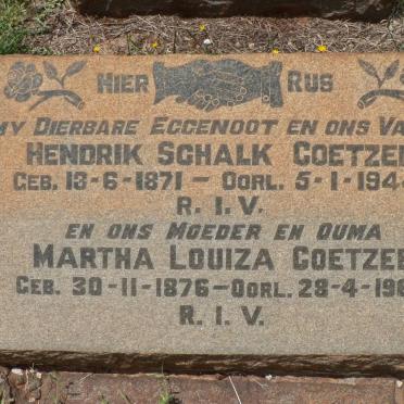 COETZEE Hendrik Schalk 1871-1944 &amp; Martha Louiza 1876-1966