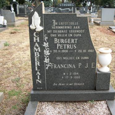 CHAMBERLAIN Burgert Petrus 1906-1982 &amp; Francina P.J.E. 1914-1988