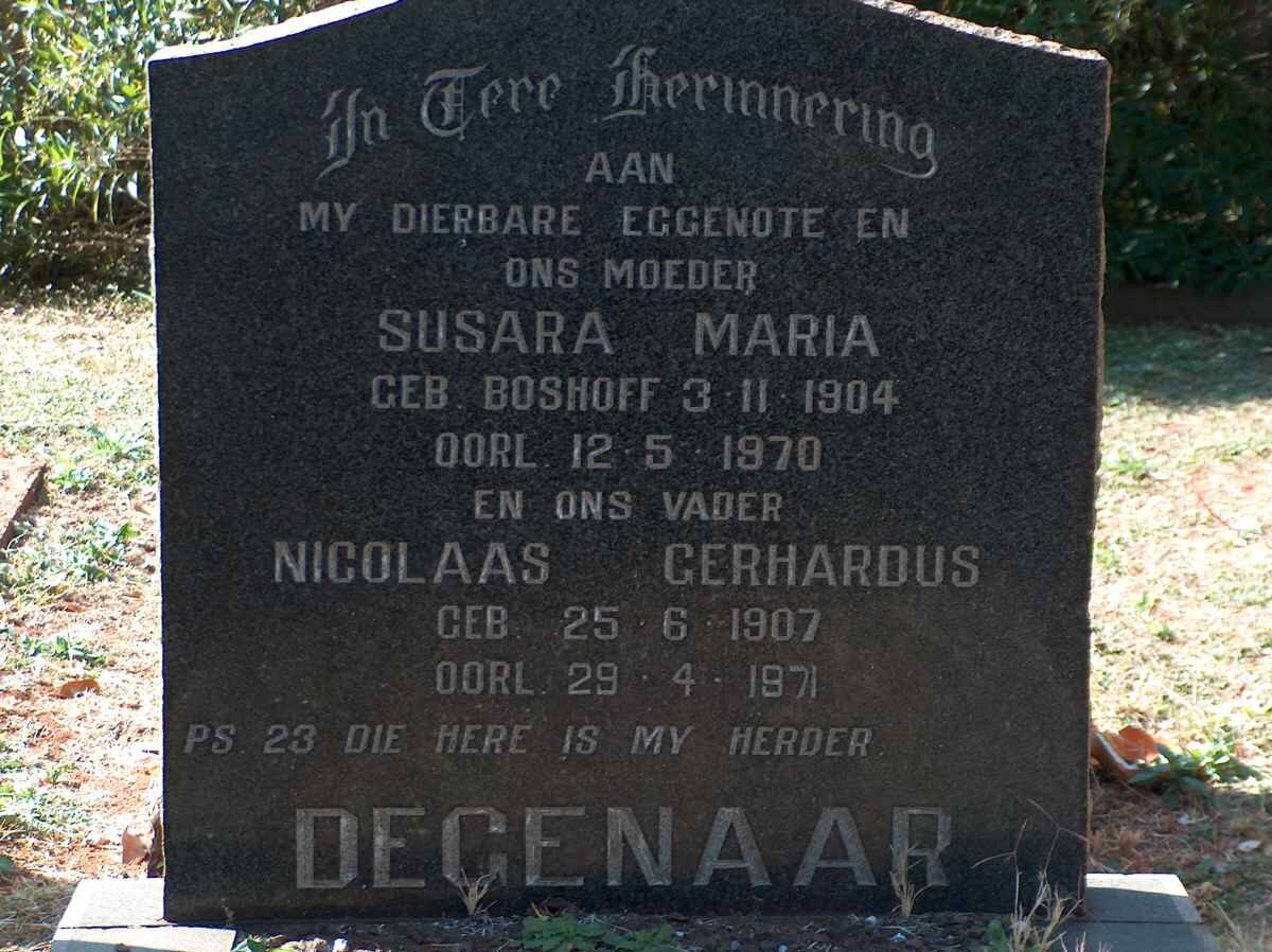 DEGENAAR Nicolaas Gerhardus 1907-1971 &amp; Susara Maria BOSHOFF 1904-1970