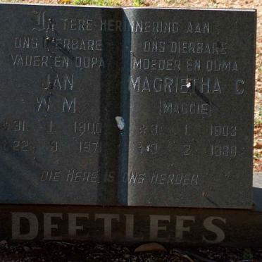 DEETLEFS Jan W.M. 1900-1971 &amp; Magrietha C. 1903-1980