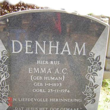DENHAM Emma A.C. nee HUMAN 1893-1974