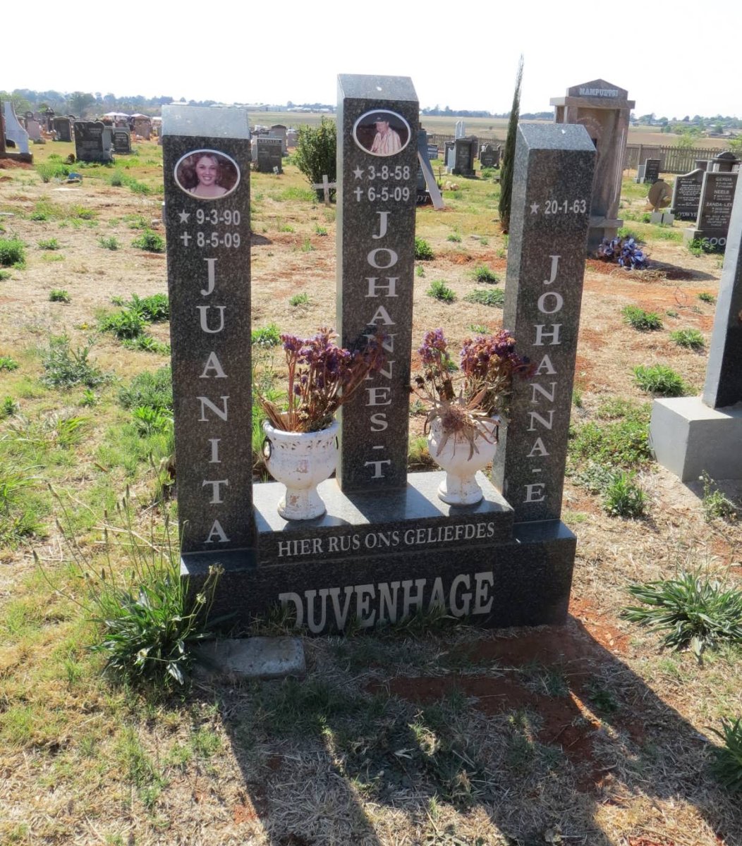DUVENHAGE Johannes T. 1958-2009 &amp; Johanna E. 1963- :: DUVENHAGE Juanita 1990-2009