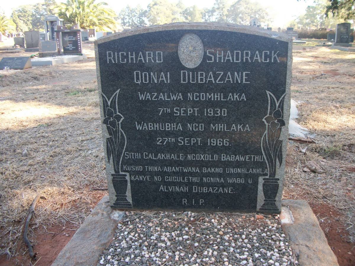 DUBAZANE Richard Shadrack Qonai 1930-1966