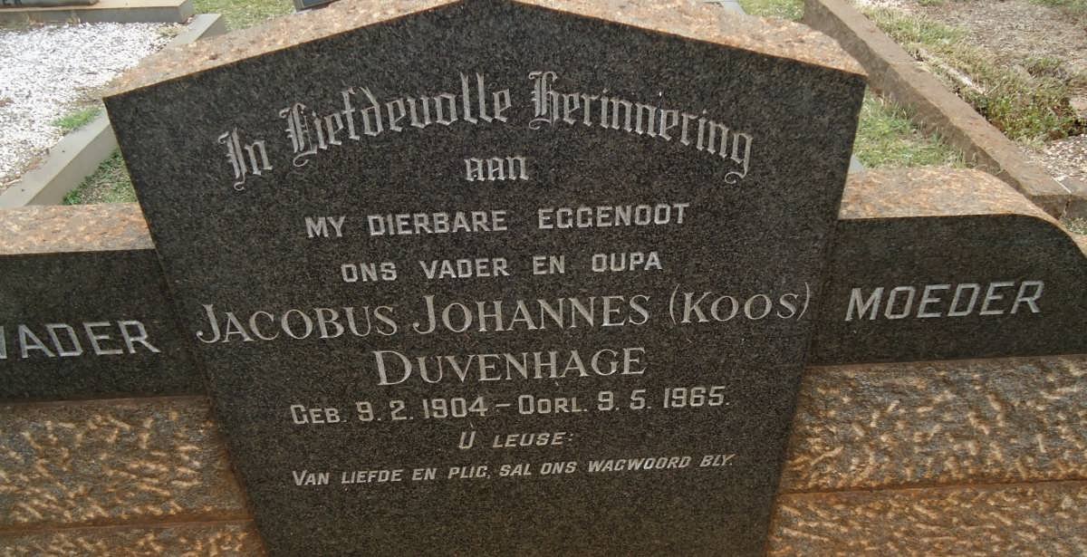 DUVENHAGE Jacobus Johannes 1904-1965