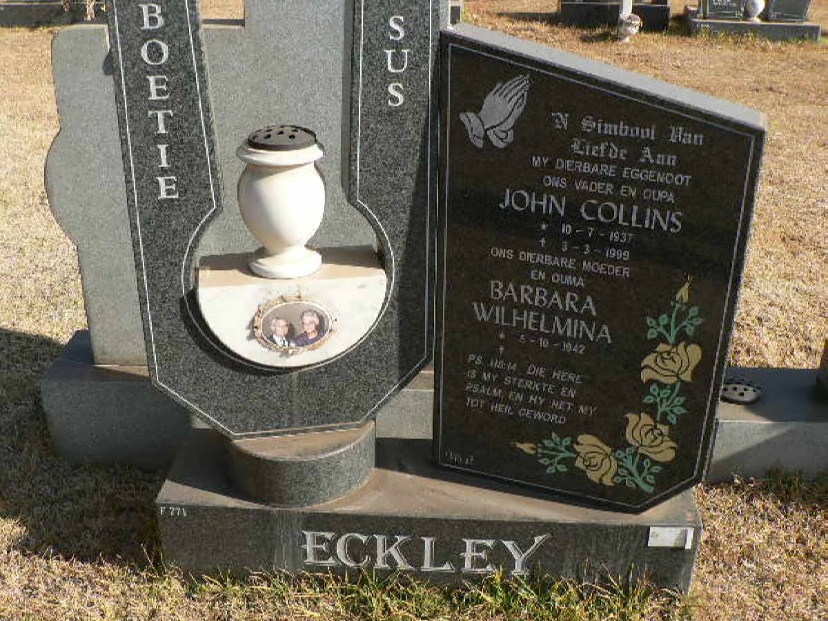 ECKLEY John Collins 1937-1999 &amp; Barbara Wilhelmina 1942-