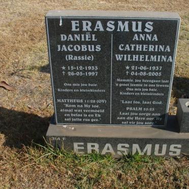 ERASMUS Daniël Jacobus 1933-1997 &amp; Anna Catherina Wilhelmina 1937-2005