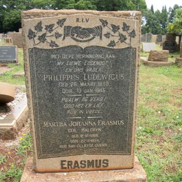 ERASMUS Philippus Ludewicus 1869 -1945 &amp; Martha Johanna HALGRYN 1868-1954