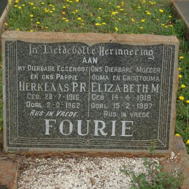 FOURIE Herklaas P.R. 1916-1962 &amp; Elizabeth M. 1918-1987