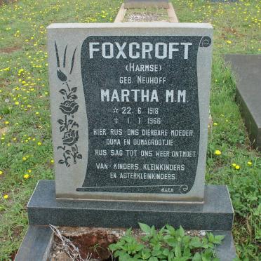 FOXCROFT Martha M.M. voorheen HARMSE nee NEUHOFF 1918-1966
