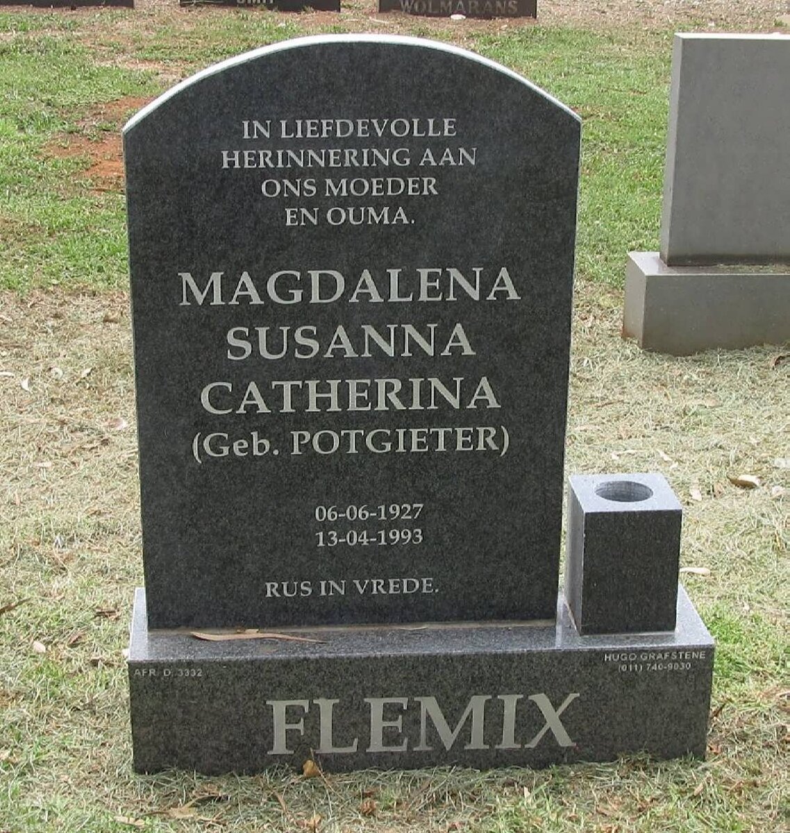 FLEMIX Magdalena Susanna Catherina nee POTGIETER 1927-1993
