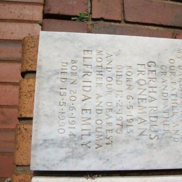 FRONEMAN Gerhardus 1913-1975 &amp; Elfrida Emily 1914-1990