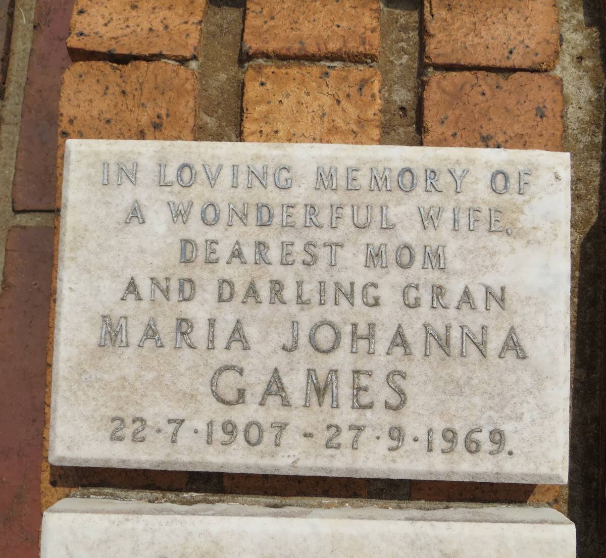 GAMES Maria Johanna 1907-1969