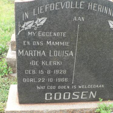 GOOSEN Martha Louisa nee DE KLERK 1928-1966