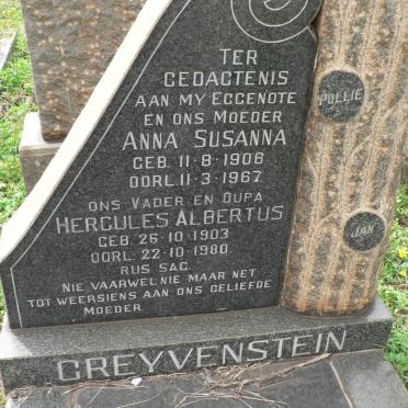 GREYVENSTEIN Hercules Albertus 1903-1980 &amp; Anna Susanna 1908-1967