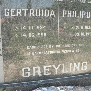 GREYLING Philipus R. 1936-1990 &amp; Gertruida 1934-1998