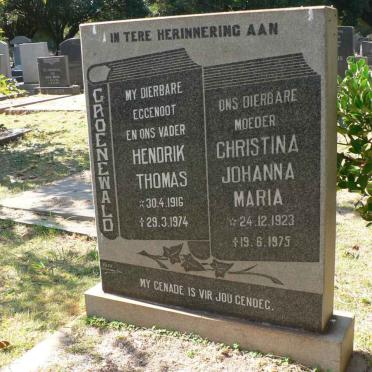 GROENEWALD Hendrik  Thomas 1916-1974 &amp; Christina Johanna Maria 1923-1975