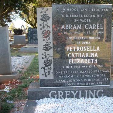 GREYLING Abram Carel 1942-1984 &amp; Petronella Catharina Elizabeth 1949-2011