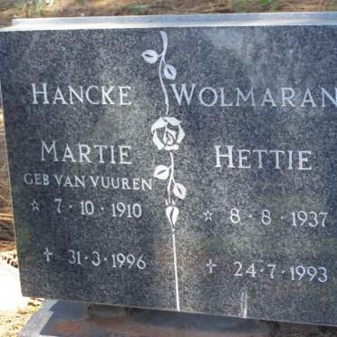 HANCKE Martie nee VAN VUUREN 1910-1996 :: WOLMARANS Hettie 1937-1993