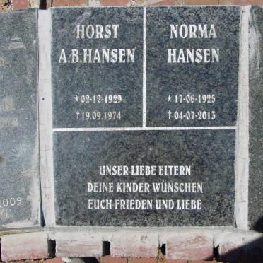 HANSEN Horst A.B. 1929-1974 &amp; Norma 1925-2013
