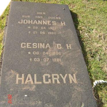 HALGRYN Johannes H. 1907-1980 &amp; Gesina C.H. 1896-1981