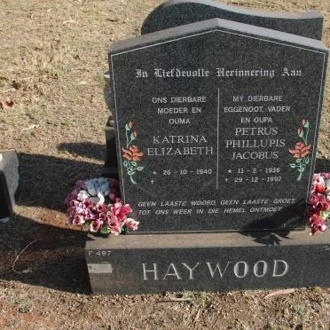 HAYWOOD Petrus  Phillupis Jacobus 1936-1997 &amp; Katriena Elizabeth 1940-