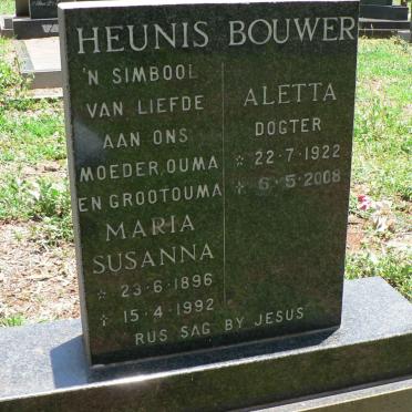 HEUNIS Maria Susanna 1896-1992 :: BOUWER Aletta 1922-2008