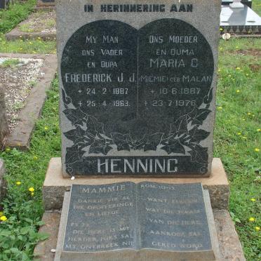HENNING Frederick J.J. 1887-1963 &amp; Maria C. MALAN 1887-1976