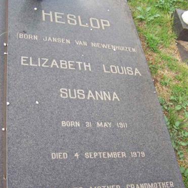 HESLOP Elizabeth Louisa Susanna nee JANSE VAN NIEWENHUIZEN 1911-1979