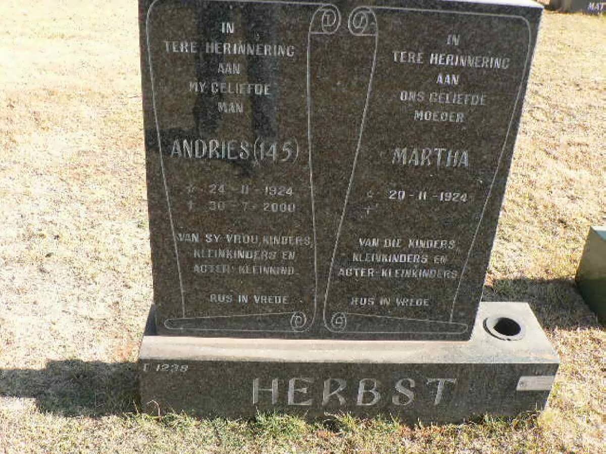 HERBST Andries 1924-2000 &amp; Martha 1924-
