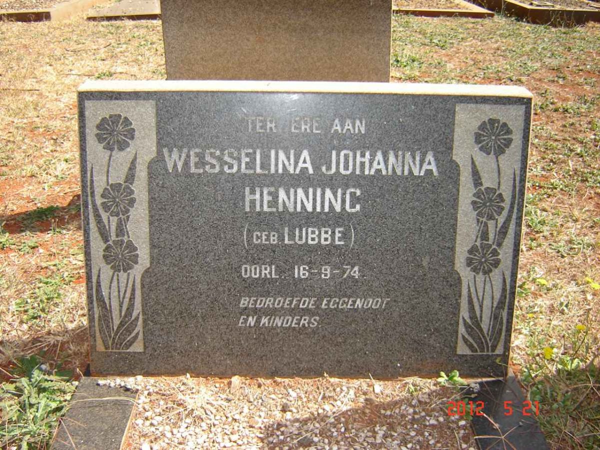 HENNING Wesselina Johanna nee LUBBE -1974