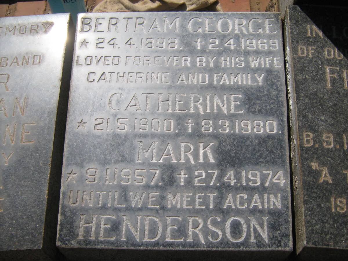 HENDERSON Bertram George 1898-1969 Catherine 1900-1980 Mark 1957-1974