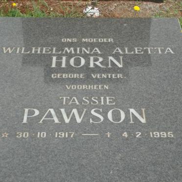 HORN Wilhelmina Aletta voorheen PAWSON nee VENTER 1917-1995