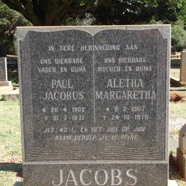 JACOBS Paul Jacobus 1902-1971 &amp; Aletha Margaretha 1907-1979